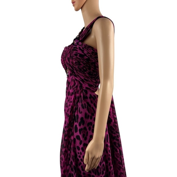 Cassandra Stone by Mac Duggal One-Shoulder Gown 2 Fuchsia Leopard Print Beaded - Picture 6 of 16